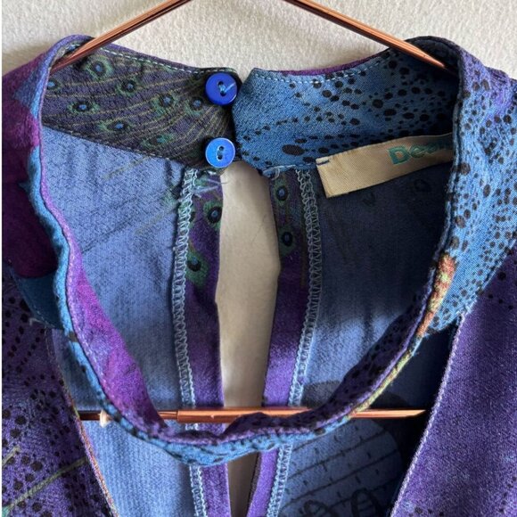 Desigual Womens Short Sleeve Exotic Forest Print Dress Blue Violet Size 38 - Picture 8 of 12